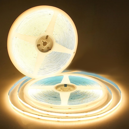 24V COB-LED-Streifen, 10–20 m (2 Rollen à 10 m), 3000K Eisblau, kürzbar, 10W/m, 320 LEDs/m, CRI 90, mit Online-Schalter und Netzteil für Schlafzimmer, Küche, Wohnzimmer, Decke Image