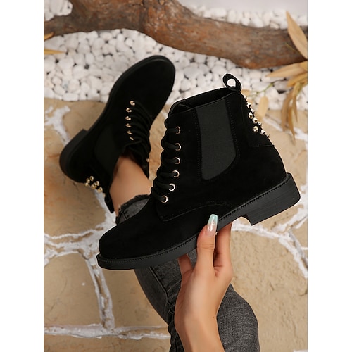 Braune Schnürstiefeletten für Damen – flache Stiefel im Combat-Stil, lässige Outdoor-Schuhe für Herbst, Reisen und Alltag Image