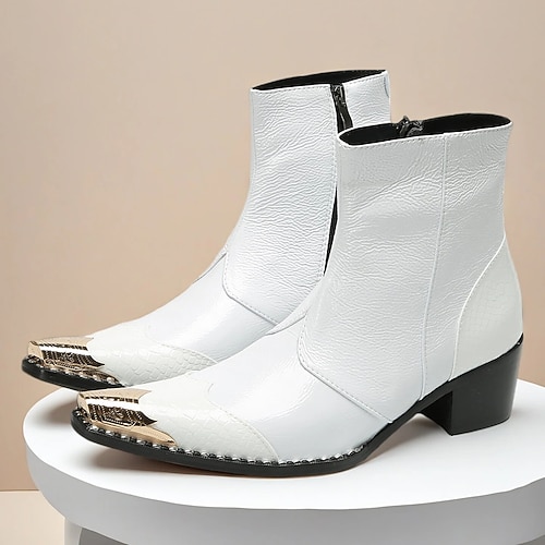 Weiße Herren-Ankle-Boots aus Leder – elegantes Design mit Reißverschluss, vielseitig und geeignet für formelle und halbformelle Anlässe. Image