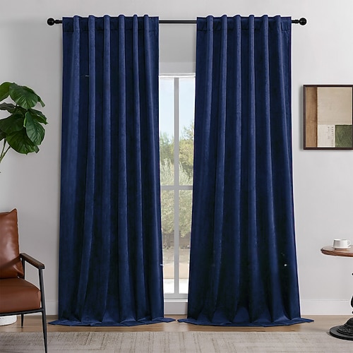 1 Stück olivgrüne Samtvorhänge, 84 Zoll lang, für Wohnzimmer, luxuriöse, wärmeisolierende Verdunkelungsvorhänge mit Schlaufen- und Stangentaschenaufhängung für Schlafzimmer Image