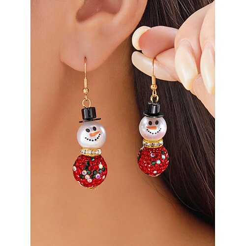 Weihnachts-Schneemann-Ohrringe für Damen – aus einer Legierung mit roten, grünen und weißen Perlen, perfekt für Weihnachtsfeiern und festliche Anlässe. Image