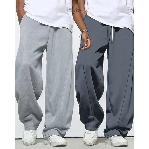Mehrfachpackungen 2St Herren schwarzdunkelgrau Jogginghose Hose Gerade geschnittene Sweatpants Kordelzug Elastischer Bund Einfach Urlaub Alltagskleidung Polyester Frühling Image