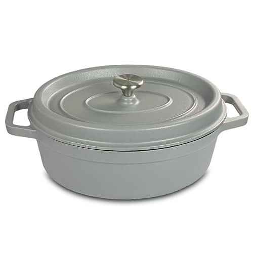 ovaler Schmortopf aus Gusseisen mit Tropfdeckel, hellgrau Image
