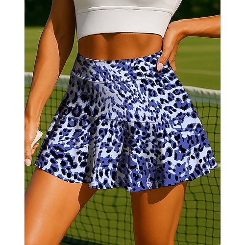 Damen Tiermotiv Leopard Lässiger Rock Tennisröcke Patchwork Tasche 2 in 1 UPF50 UV-beständig Mehrlagig Volleyball Tennis Badminton Shorts Rock Blau Purpur Dunkelblau Tennisbekleidung Image