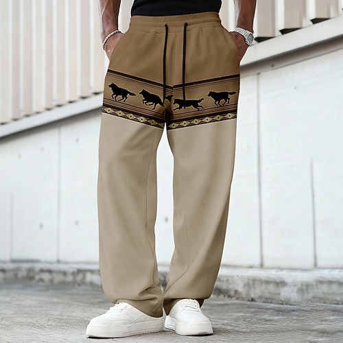 Herren Geometrisch Wolf Indische Kultur Jogginghose Hose Freizeithose Mittlere Taille Vintage-Retro Outdoor Jagd Trainieren Elastischer Kordelzug in der Taille Gerade geschnittene Hose mit Taschen Image