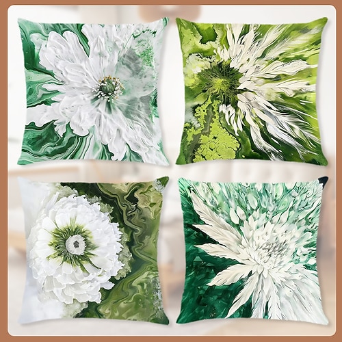 Kissenbezüge mit abstraktem Digitaldruck im grünen Natur-Blumen-Design, kurzplüschig, dekorativer Kissenbezug für Sofa, Schlafzimmer, Büro, Auto und Zuhause Image