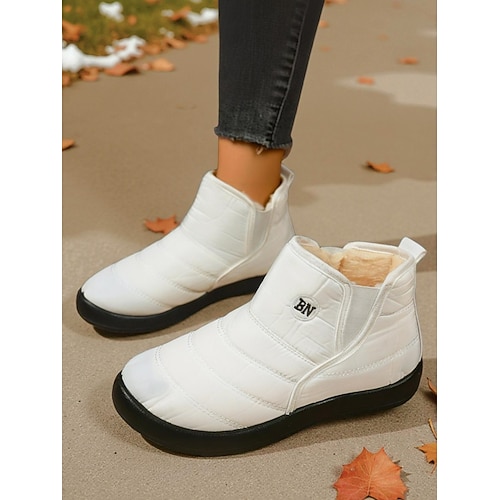 Weiße Damen-Winterstiefeletten – wasserdichte Schneeschuhe mit Kunstfellfutter, warme und leichte Outdoor-Schuhe für den täglichen Wintergebrauch Image