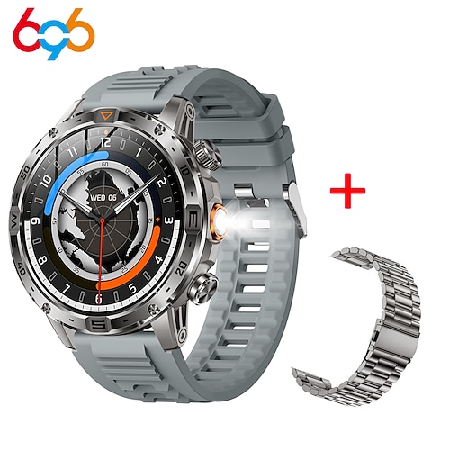 Robuste Herren-Smartwatch für den militärischen Outdoor-Einsatz mit LED-Taschenlampe, 1000-mAh-Akku, 100 Tage Standby-Zeit, 1,7-Zoll-AMOLED-Display und GPS-Tracking-Funktion.