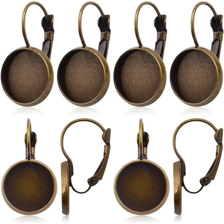 20pcs Brass Leverback Earring Hooks Settings with Flat Round Blank Earring Cabochons Bezel Trays for DIY Earring Dangle Jewelry Making Antique Bronze