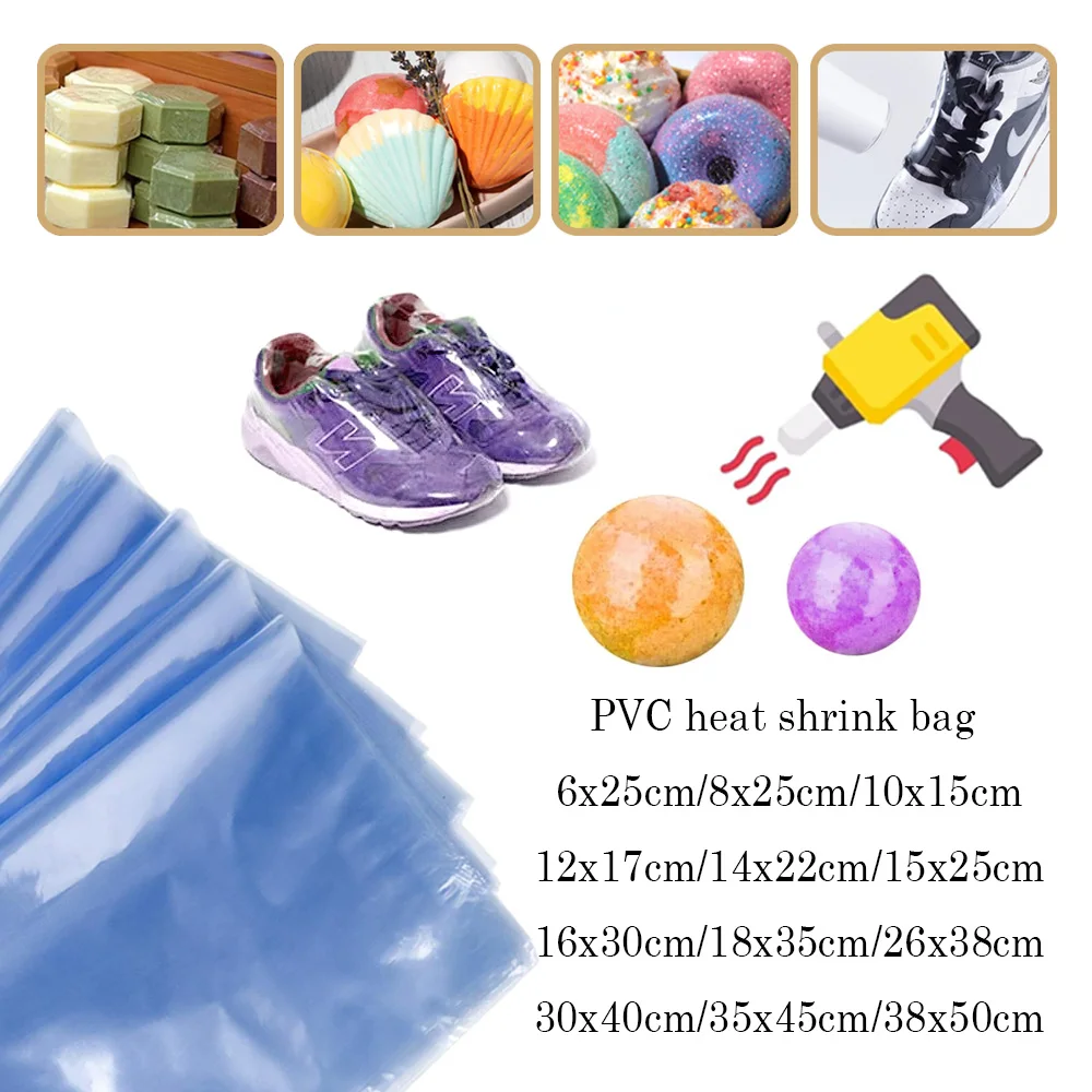 25 stücke PVC Schrumpf Film Tasche DIY Gebläse Wärme Dichtung Flache Mund Wrap Wasserdichte Lagerung Transparente Kunststoff Tasche Image