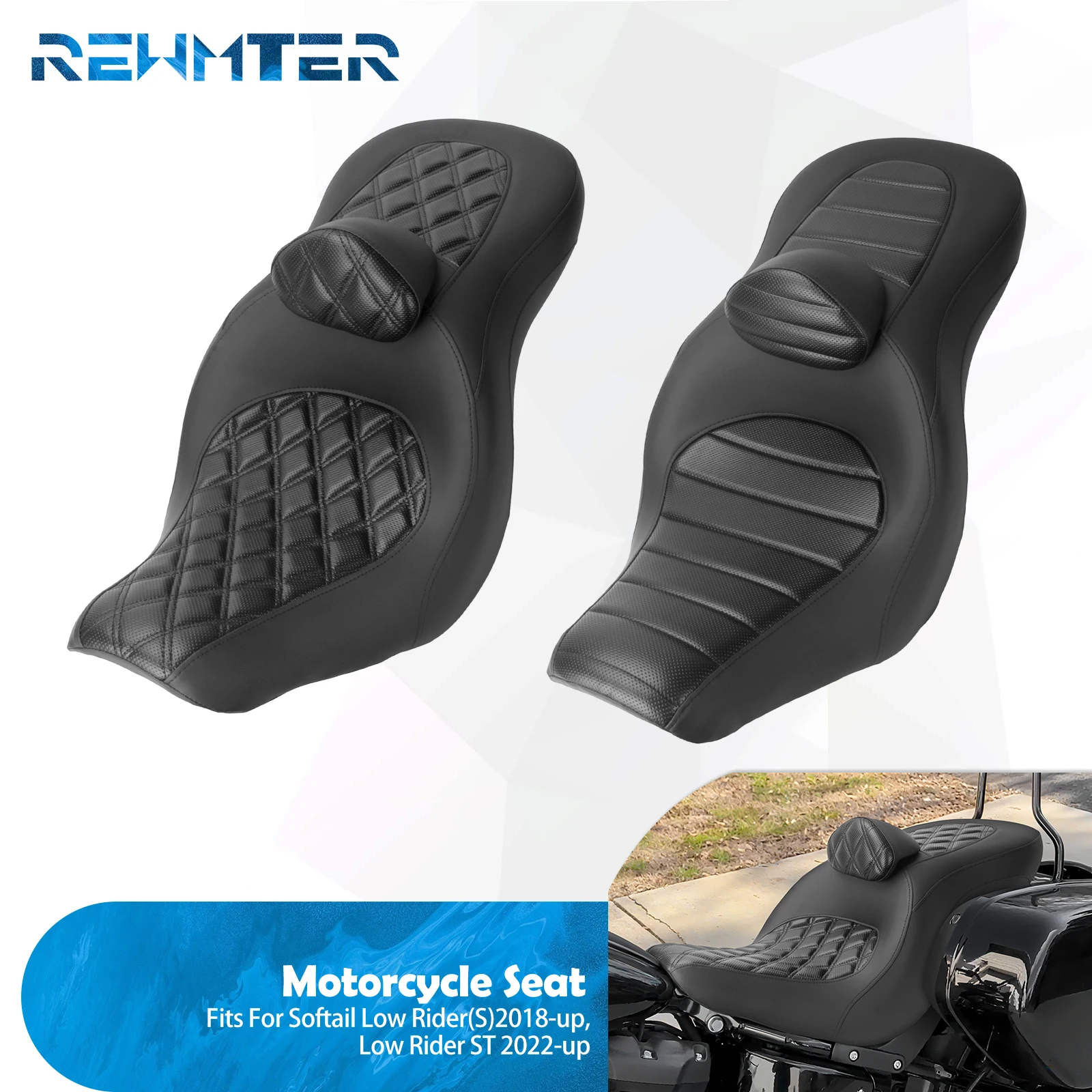 REWMTER Motorrad-Fahrer-Beifahrersitz mit Rückenlehne, zweisitziger Sitz für Harley Softail Low Rider S Sport Glide Low Rider ST 18–24