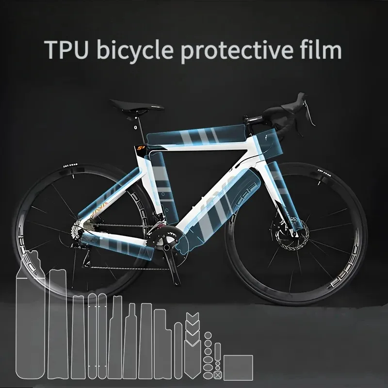 Universelle TPU-Fahrradrahmen-Schutzfolie, vorgeschnittene Aufkleber für Rennräder und MTB-Fahrräder, kratzfester Schutz Image