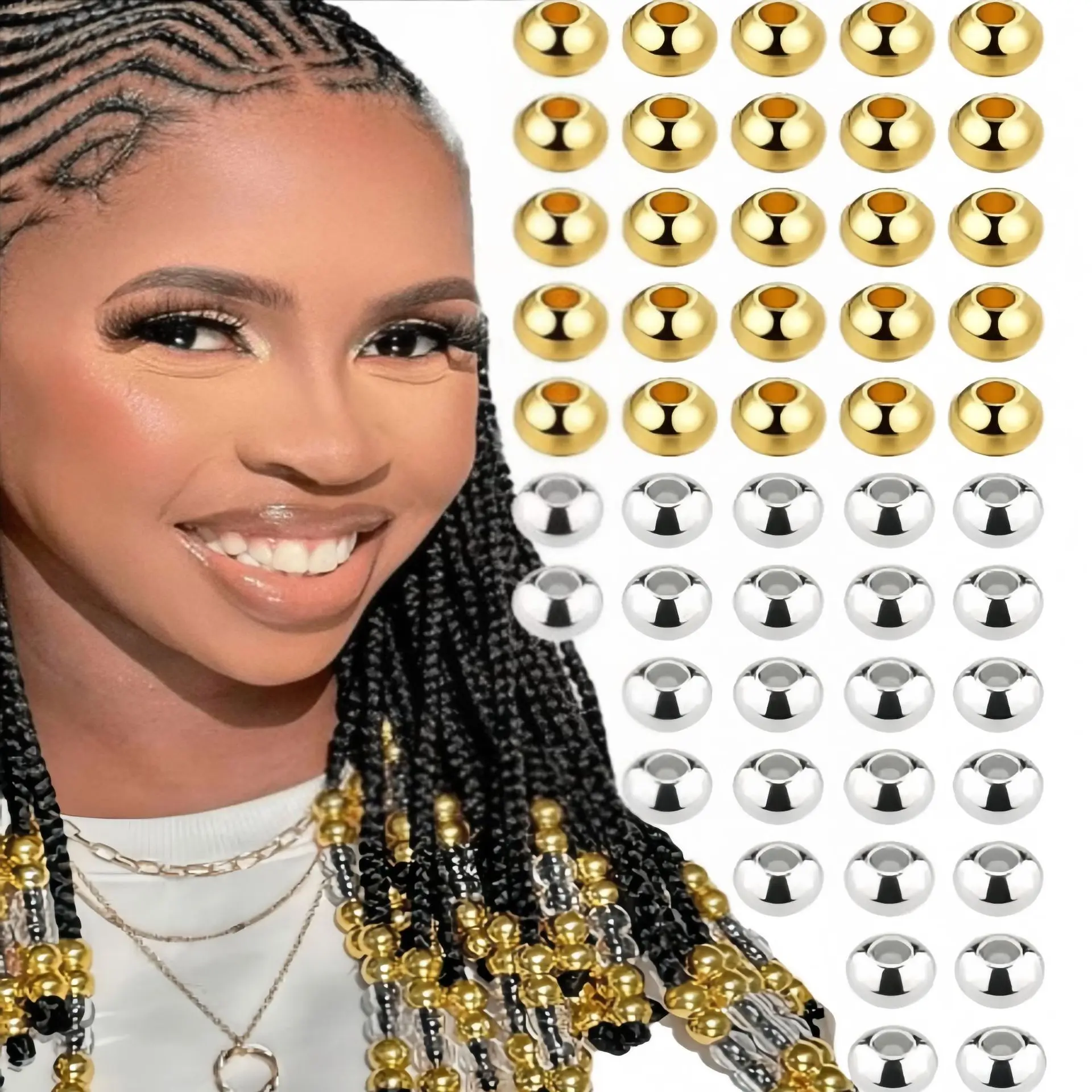 25 Stück/Beutel 12 mm galvanisierte Gold- und Silber-Dreadlock-Perlen sind für Dreadlock-Haar-Accessoires geeignet Image