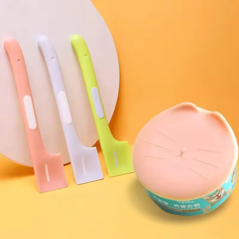 Pot de nourriture pour animaux de compagnie, cuillère et couvercle, élément à motif de chat, adapté aux canettes de nourriture humide, collations, facile à nettoyer et pratique à utiliser