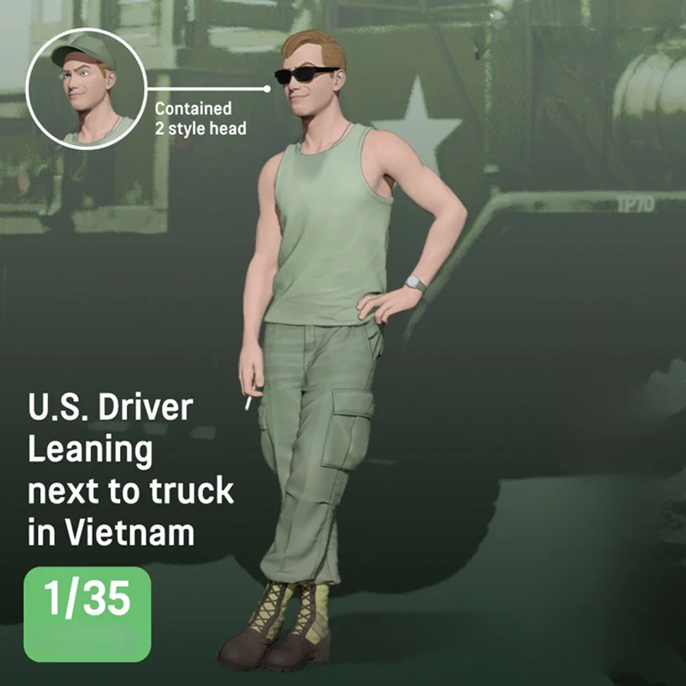 1/35 US Driver, Vietnam, 2 heads, Resin Model figure soldier, Military themes, Unassembled and unpainted kit