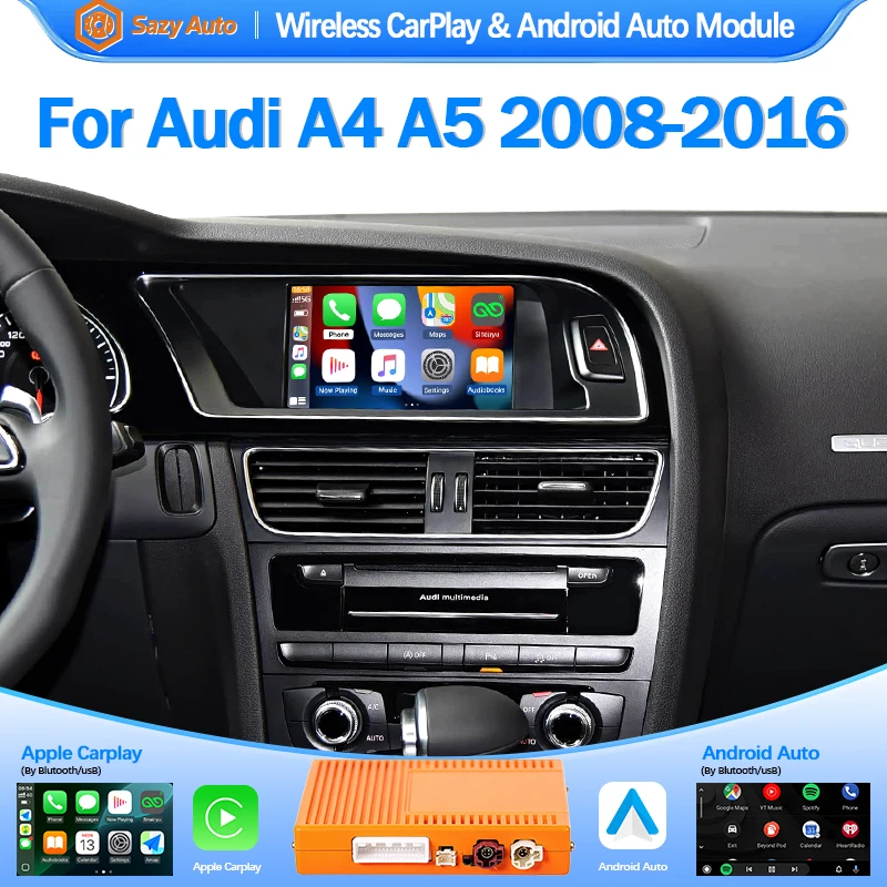 SAZYAUTO Für Audi A4 B8 A5 Q5 2009-2015 Drahtlose CarPlay Android Auto KEIN MMI 2G mit AirPlay Spiegel Link Bluetooth Navigation Image