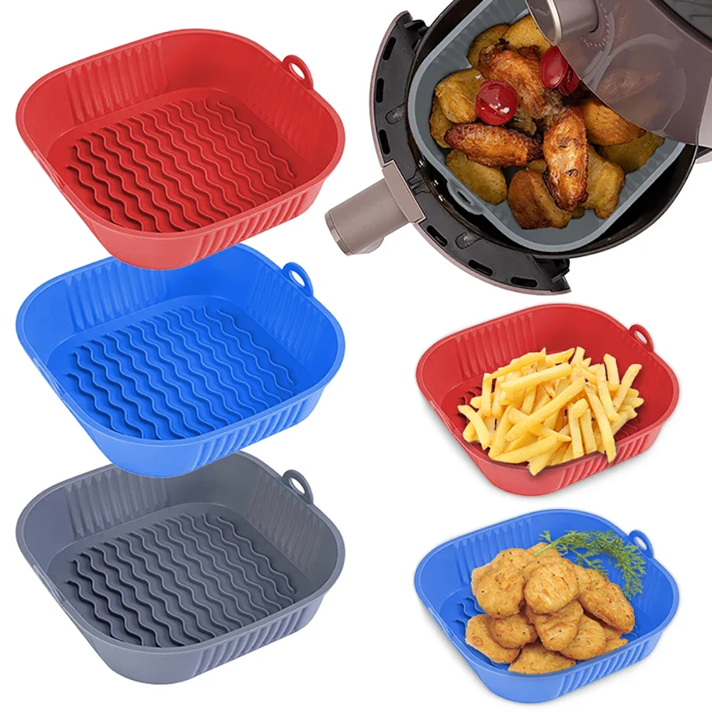 Silikon Air Fryer Topf Tablett Lebensmittel Sicher Wiederverwendbare Platz BBQ Grill Pad Platte Airfryer Ofen Backform Korb Pfanne für Küche Image
