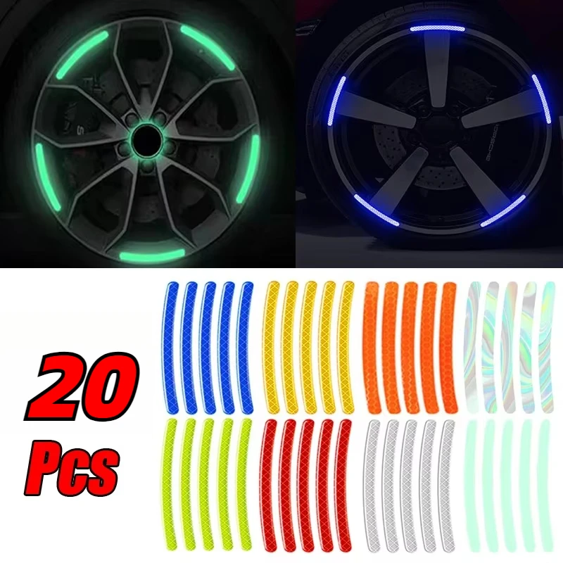 Bandes réfléchissantes pour roues de Moto et voiture, 20 pièces, autocollants de moyeu colorés, autocollants de style de voiture, autocollants de décoration de Moto automobile, accessoires