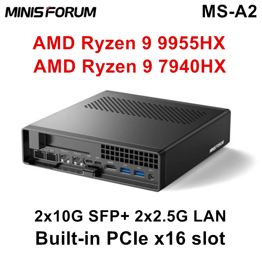 MINISFORUM MS-A2 Mini PC AMD Ryzen 9 9955HX 7940HX 2x10G SFP 2*2.5G LAN 3*NVMe Windows 11 Workstation Gaming Computer WiFi6E