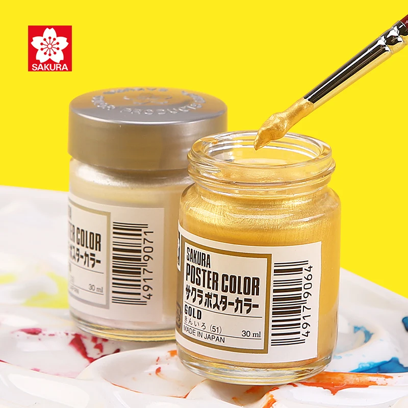 1/2 Stück Sakura Craypas-Farbe, Posterfarbe, 1,0 Fl Oz (30 ml), Gold-Silber-starke Beschichtungsleistung, feine Partikel auf großen Oberflächen