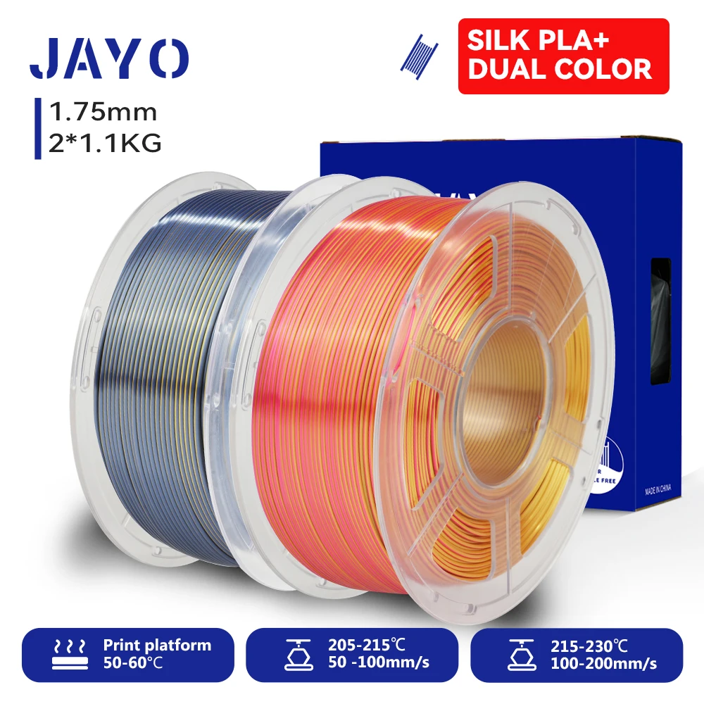 JAYO Silk PLA PLUS 3D-Filament 1,75 mm +/-0,02 mm SILK PLA plus zweifarbiges 3D-Drucker-Filament, ordentlich gewickelt, 1,1 kg, 2 Rollen/Set Image