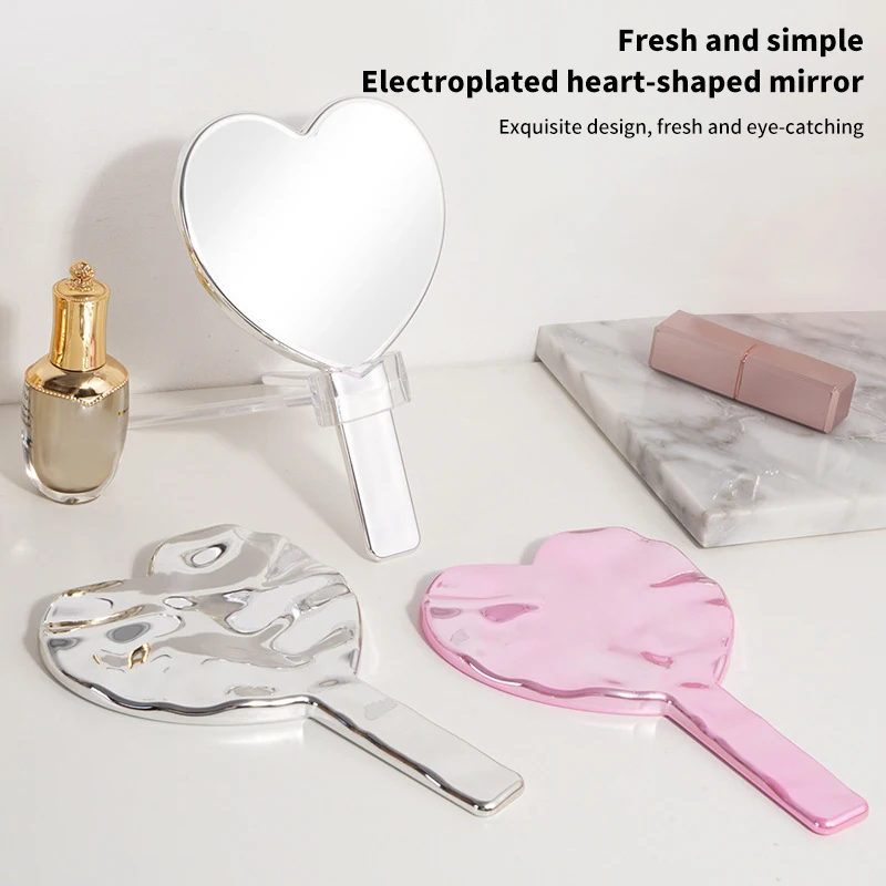Miroir de maquillage avec poignée en forme de cœur pour femme, accessoire de beauté, cosmétique, 1 pièce