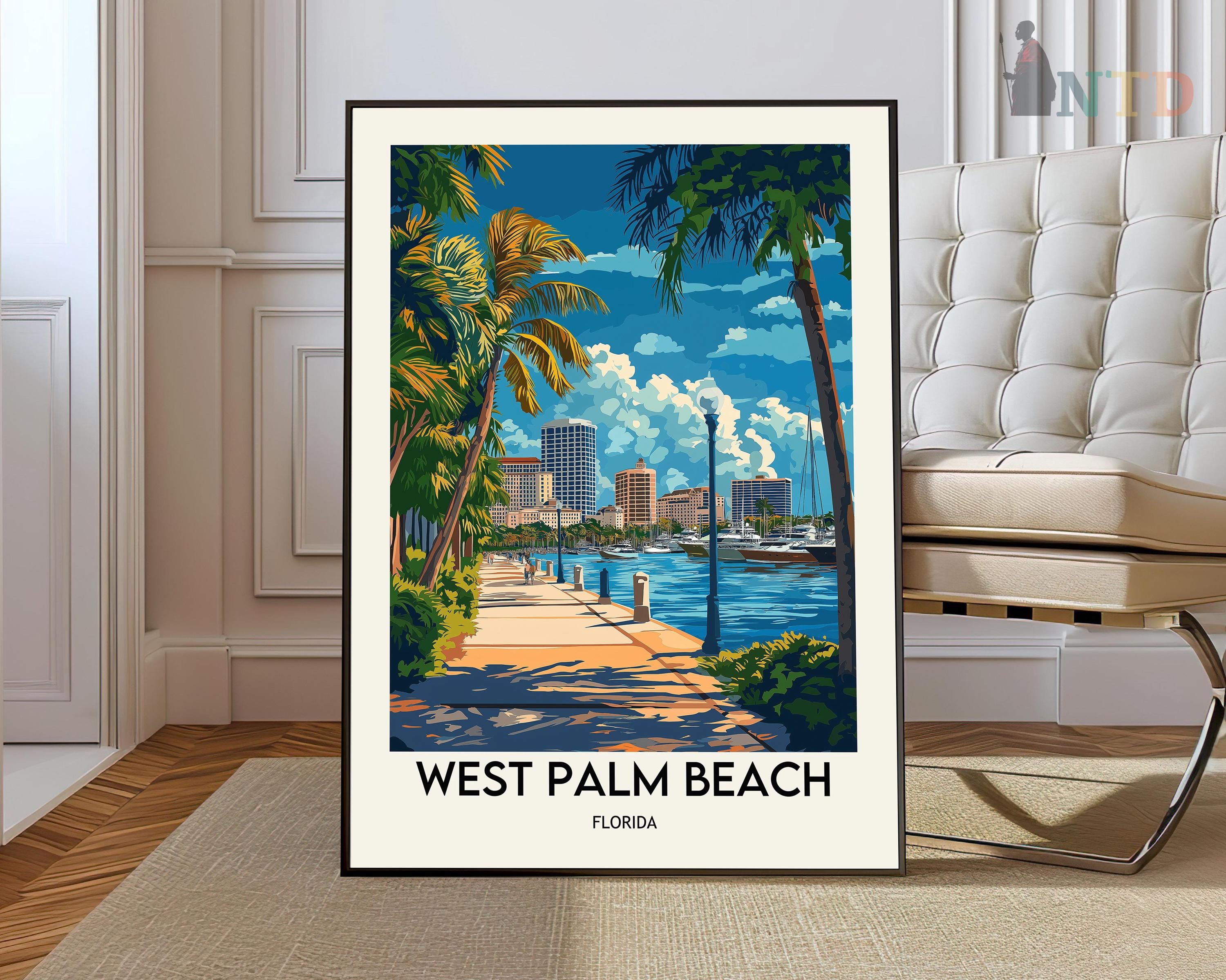 WEST PALM BEACH Poster stampabile da viaggio - Poster da viaggio Florida - Dipinto Palm Beach - Dipinto paesaggio urbano - Decorazione murale Palm Bea
