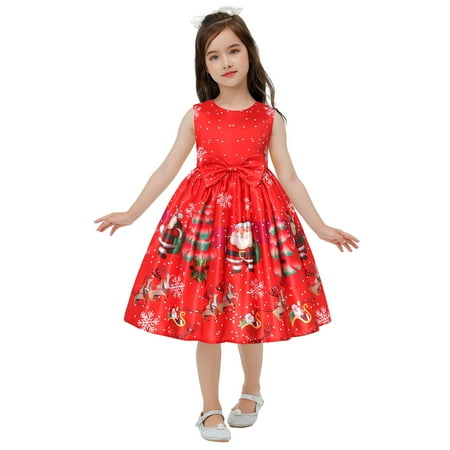 RIJOPUTY Christmas Dresses for Girls Size 8 Tween Girl Christmas Dress Christmas 4t Girls Tutu Dress Up Closet for Little Girls Baby Girl 3-6 Months Red 4-5 Years