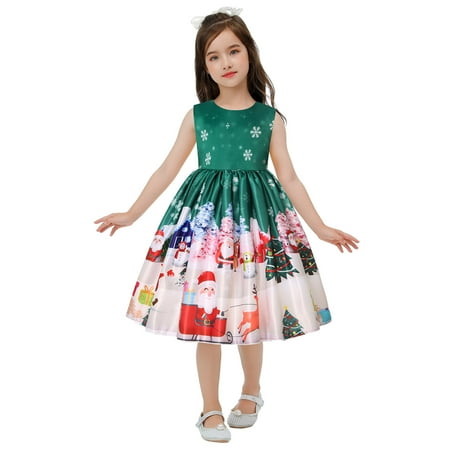 RIJOPUTY Christmas Dresses for Girls Size 8 Tween Girl Christmas Dress Christmas 4t Girls Tutu Dress Up Closet for Little Girls Baby Girl 3-6 Months Green 3-4 Years