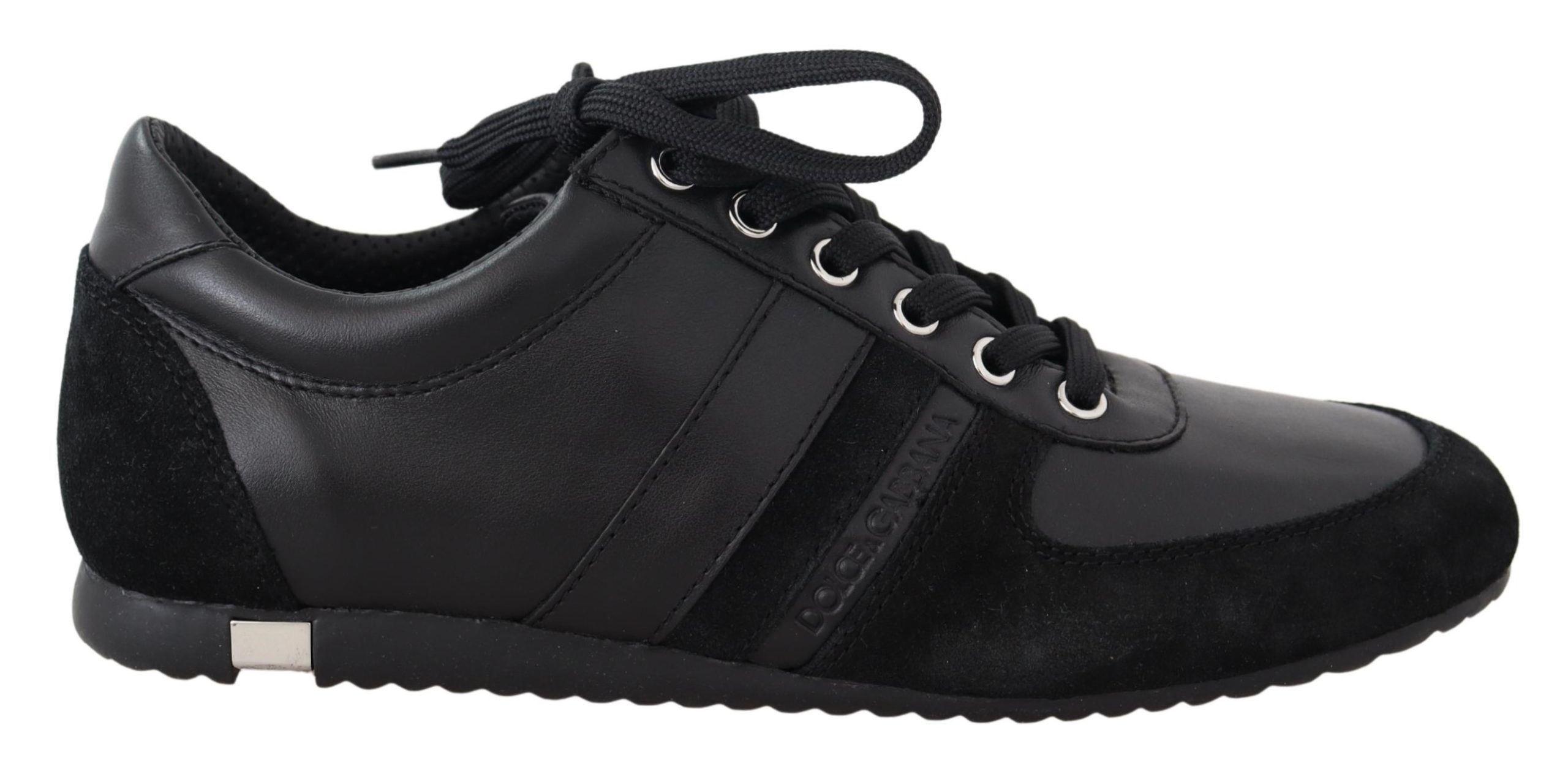 Dolce & Gabbana Herren Schwarze Logo Leder Freizeit Sneaker Schuhe