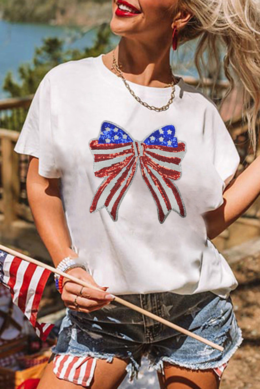 Pailletten-Schleifen Patriotic T-Shirt Image