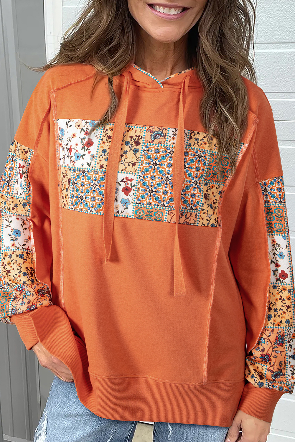 Patchwork Floral Kapuzenpullover Image