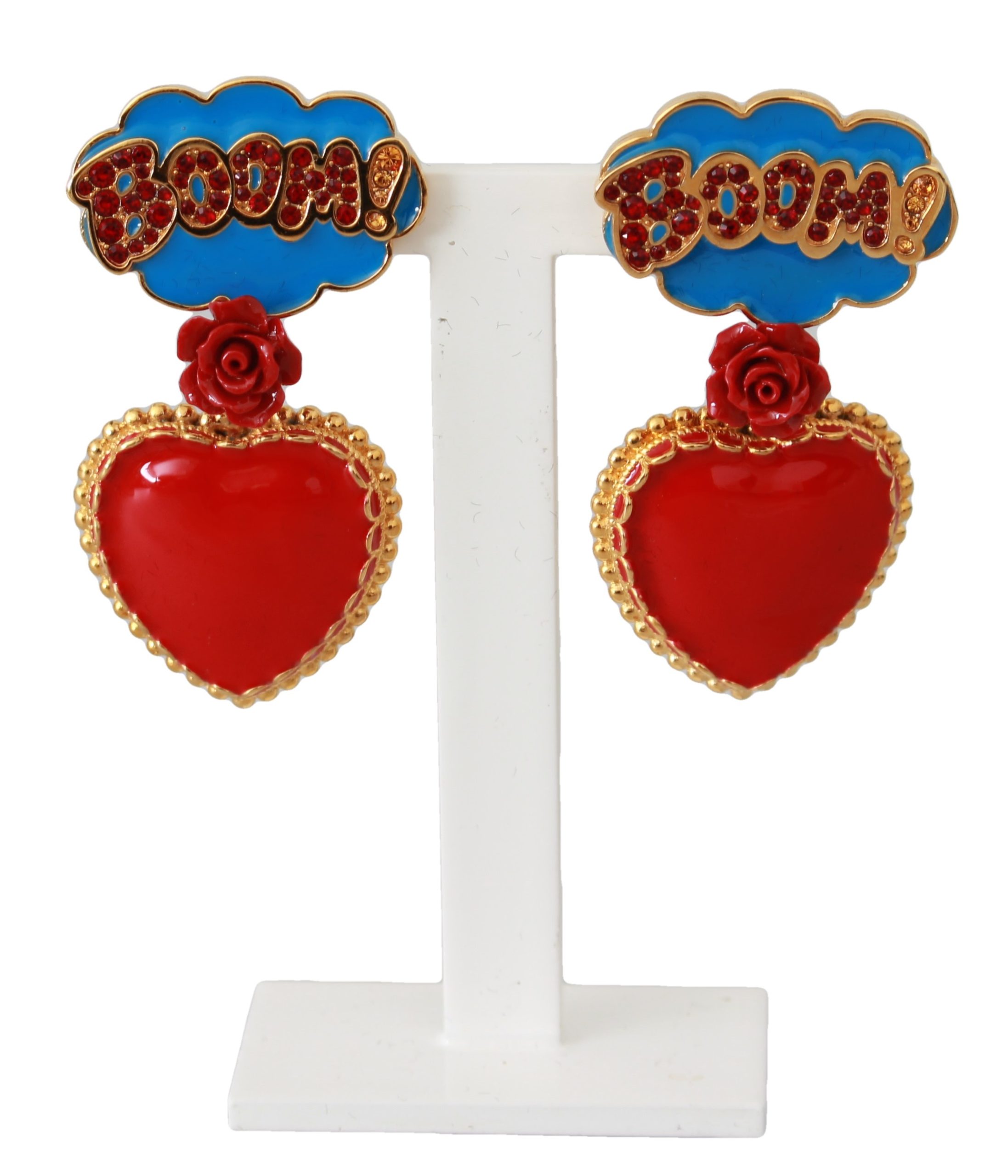 Dolce & Gabbana Boucles d'oreilles à clip en laiton doré BOOM Red Rose Crystal pour femme Image