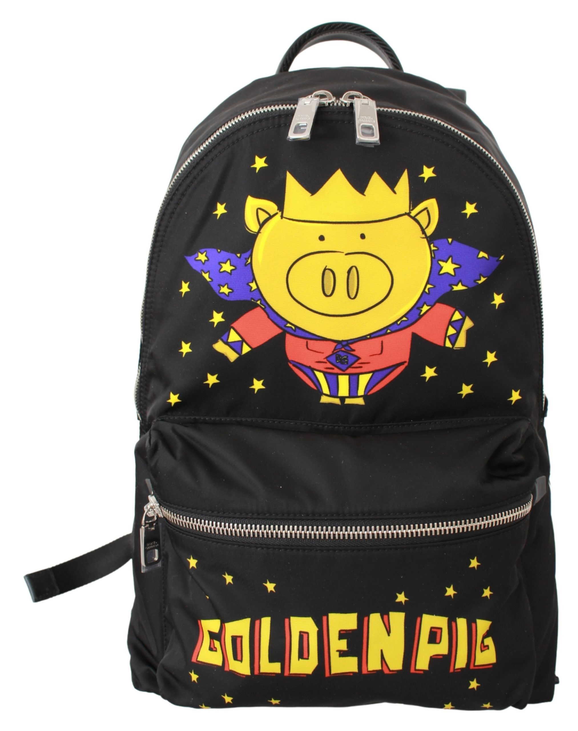 Dolce & Gabbana Schwarzes goldenes Schwein des Jahres Schulrucksack Image