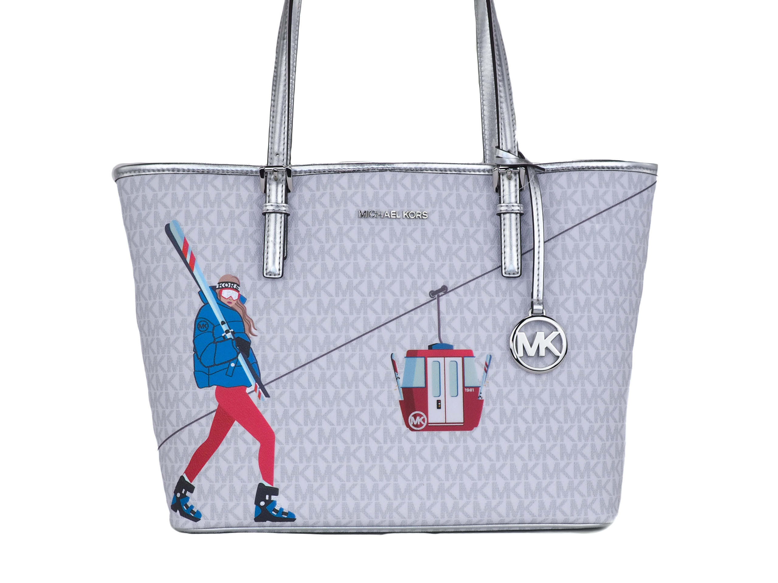 Michael Kors Femme Jet Set Girls Print Medium Signature PVC Carryall Shoulder Tote Handbag (Bright White Multi)