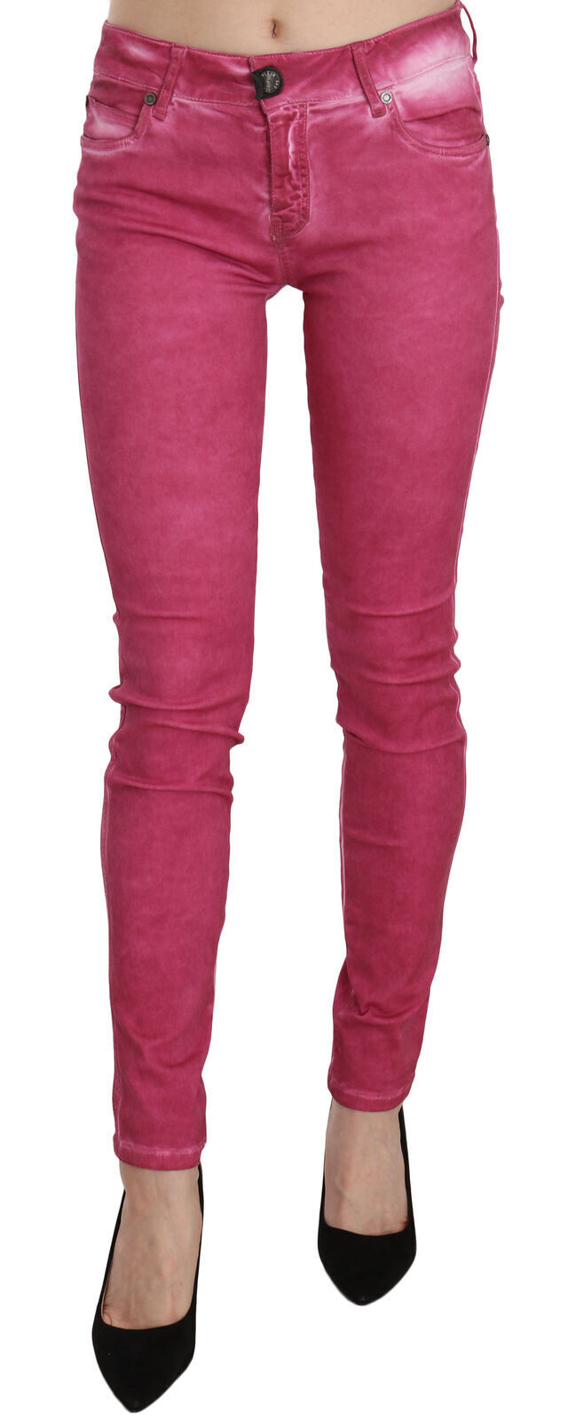 Dolce & Gabbana Damen Rosa Samt Mittel hohe Skinny Jeans