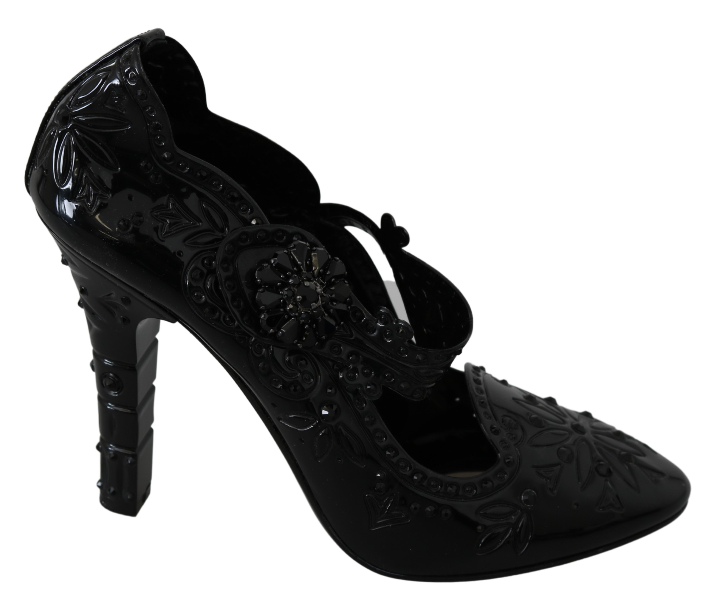 Chaussures à talons Dolce & Gabbana Women's Black Floral Crystal CINDERELLA Heels Shoes