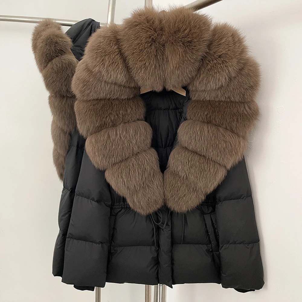 Fox Fur Coat Natural Raccoon Fur Reality Fur Jacket Hooded Female Winter Warm Real Fur Collar Duck Down Coat Women Puffer Jacket