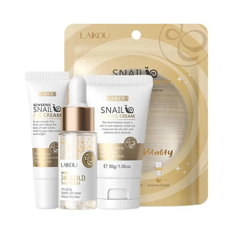 3 pièces escargot Anti-âge ensembles de soins de la peau ensemble hydratant pour le visage produits de soins de la peau crème pour le visage sérum pour le visage Kits de soins du visage