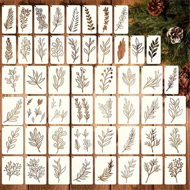 50 pezzi, stencil per Bullet Journal, stencil per foglie, piante, stencil per planner, stencil in plastica, regalo, album, modello, materiale scolasti