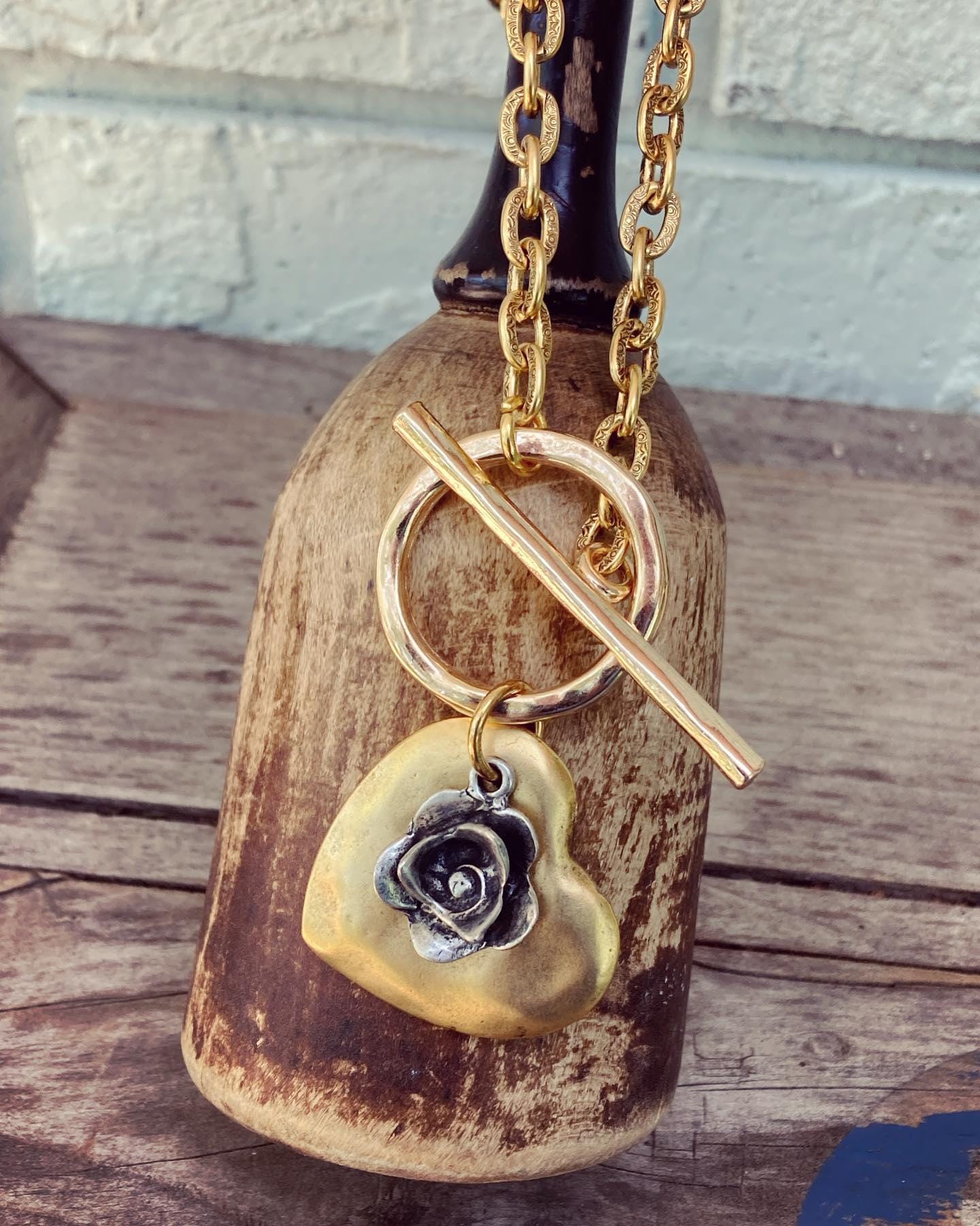 Collana con ciondolo a forma di cuore e fiore, collana con ciondolo a forma di fiore, collana con ciondolo a forma di cuore e fiore hippie gypsy