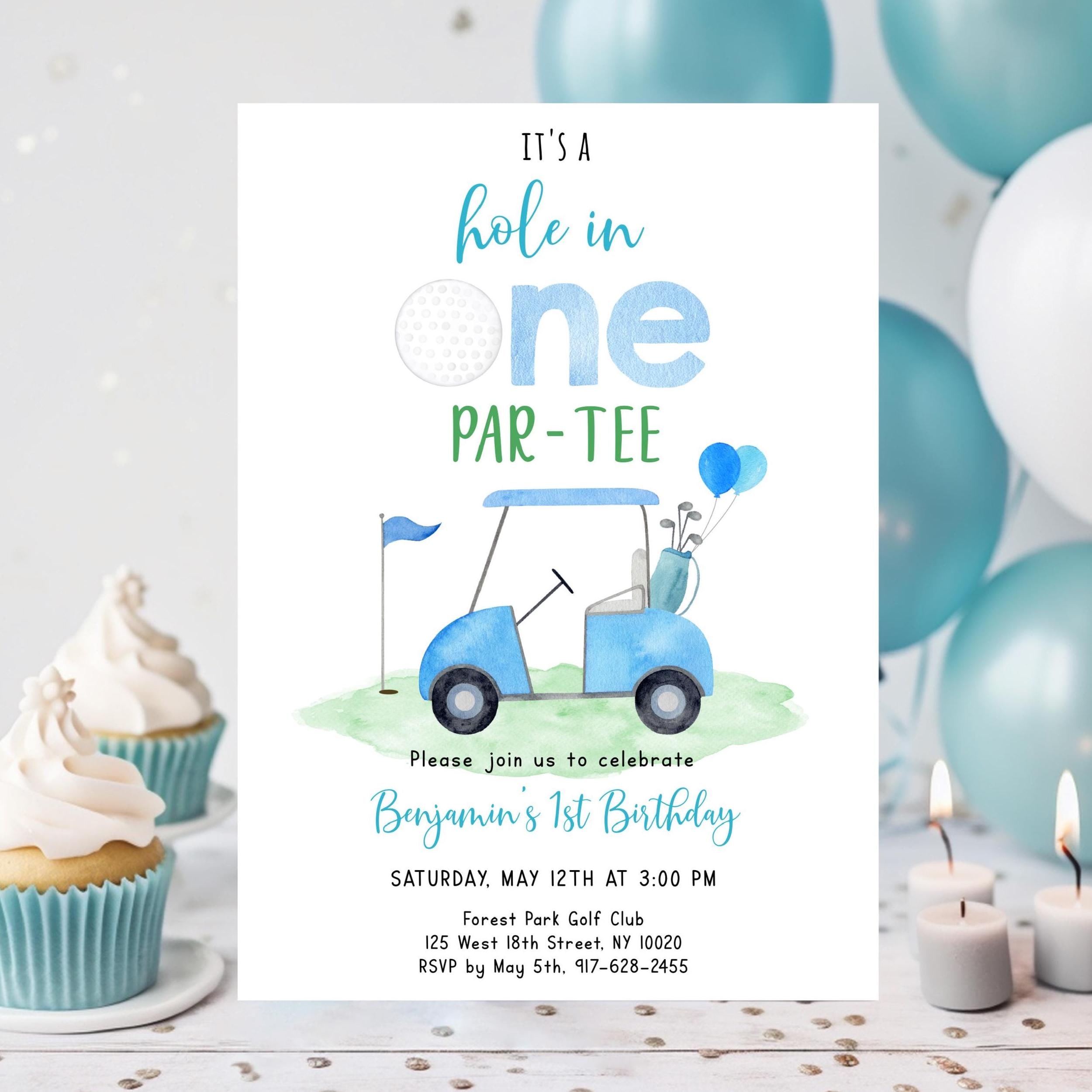 Invito di compleanno modificabile Hole in One Golf Primo compleanno Par-tee Golf Invito di compleanno per ragazzo Primo compleanno Download digitale A