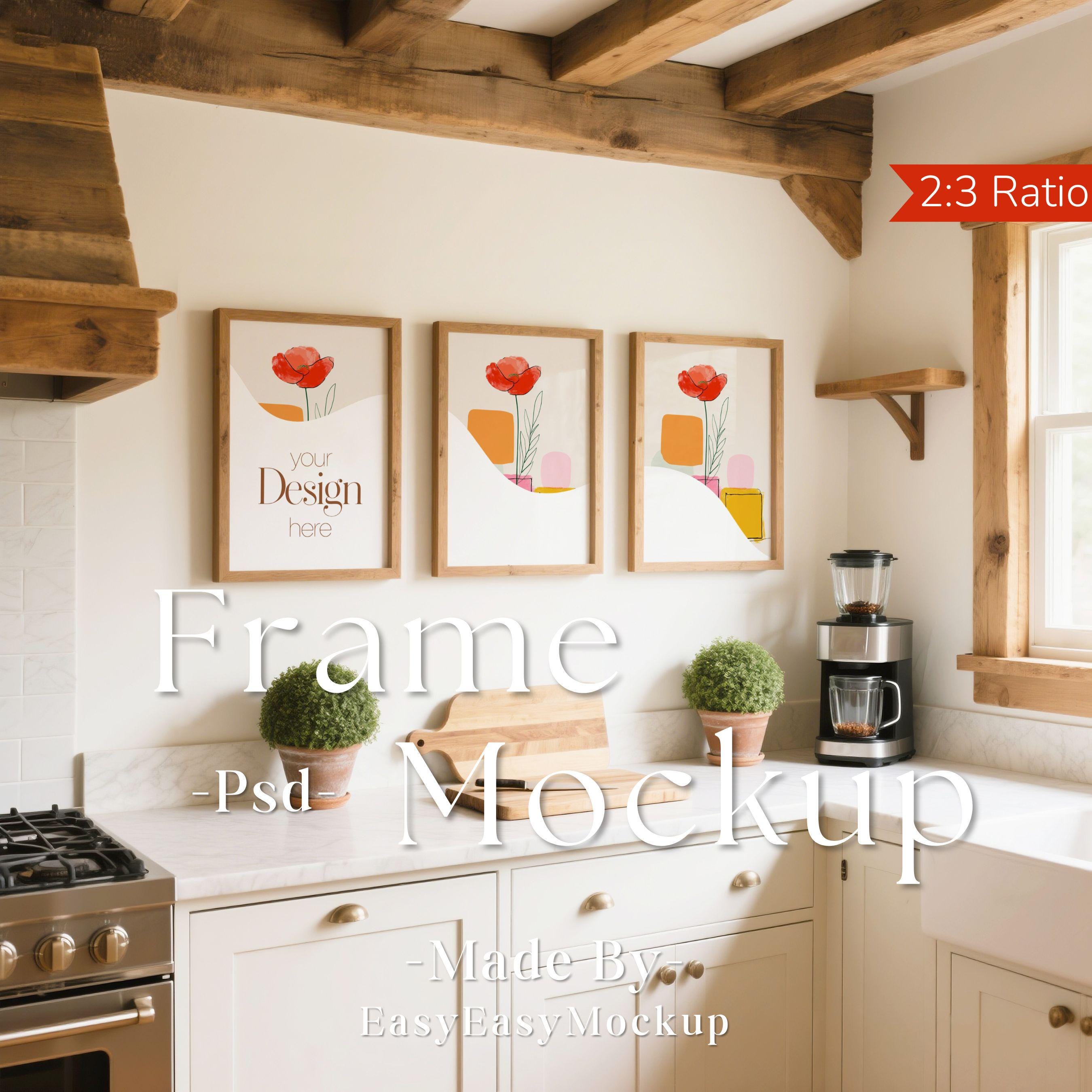 Set di 3 cornici mockup, cornice verticale PSD, cornice per foto mockup, cornice per foto mockup, mockup primo piano, mockup cornice da cucina mockup,