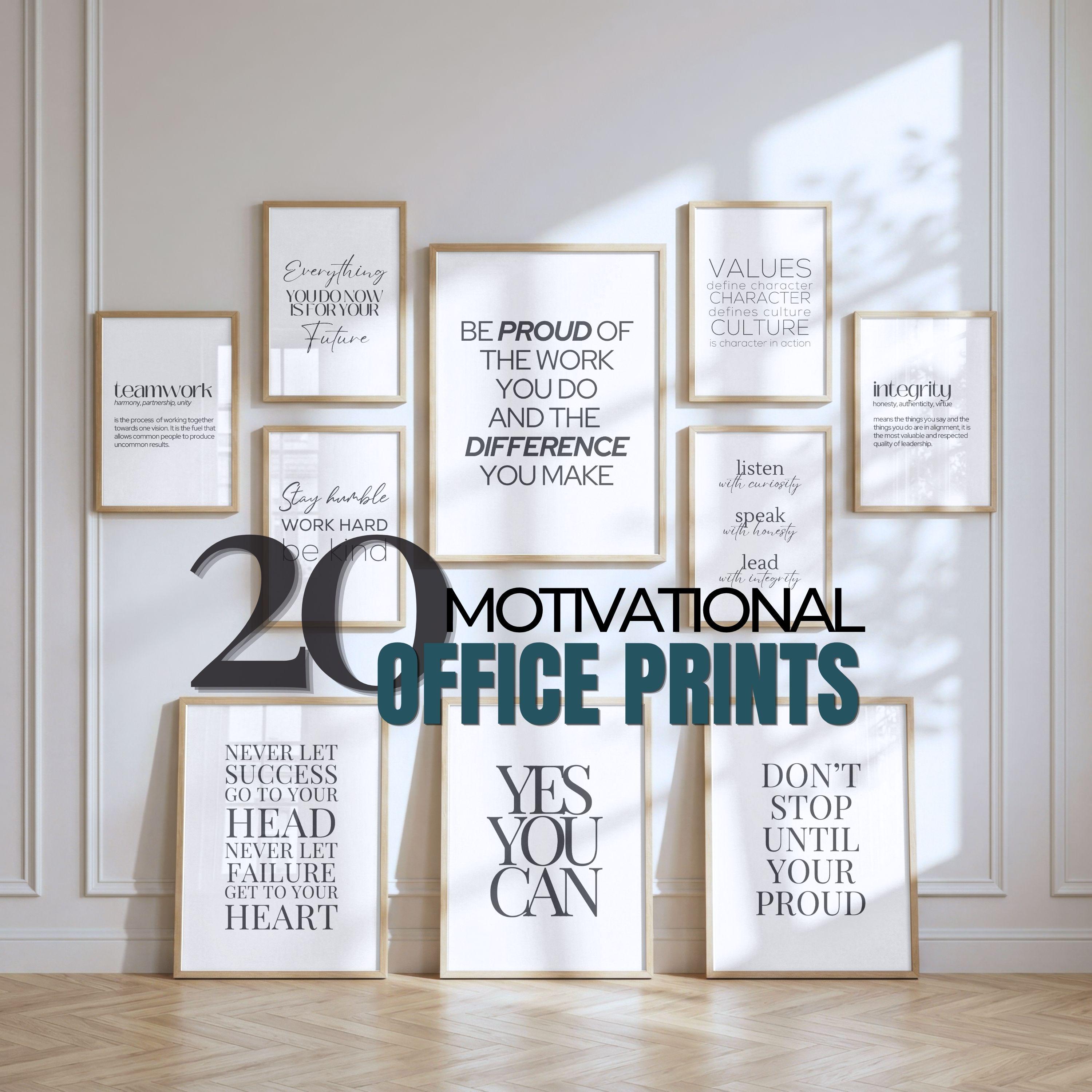 Pacchetto di citazioni motivazionali per l'ufficio, decorazioni stampabili per l'ufficio, citazioni in bianco e nero, set di poster ispirazionali, dec