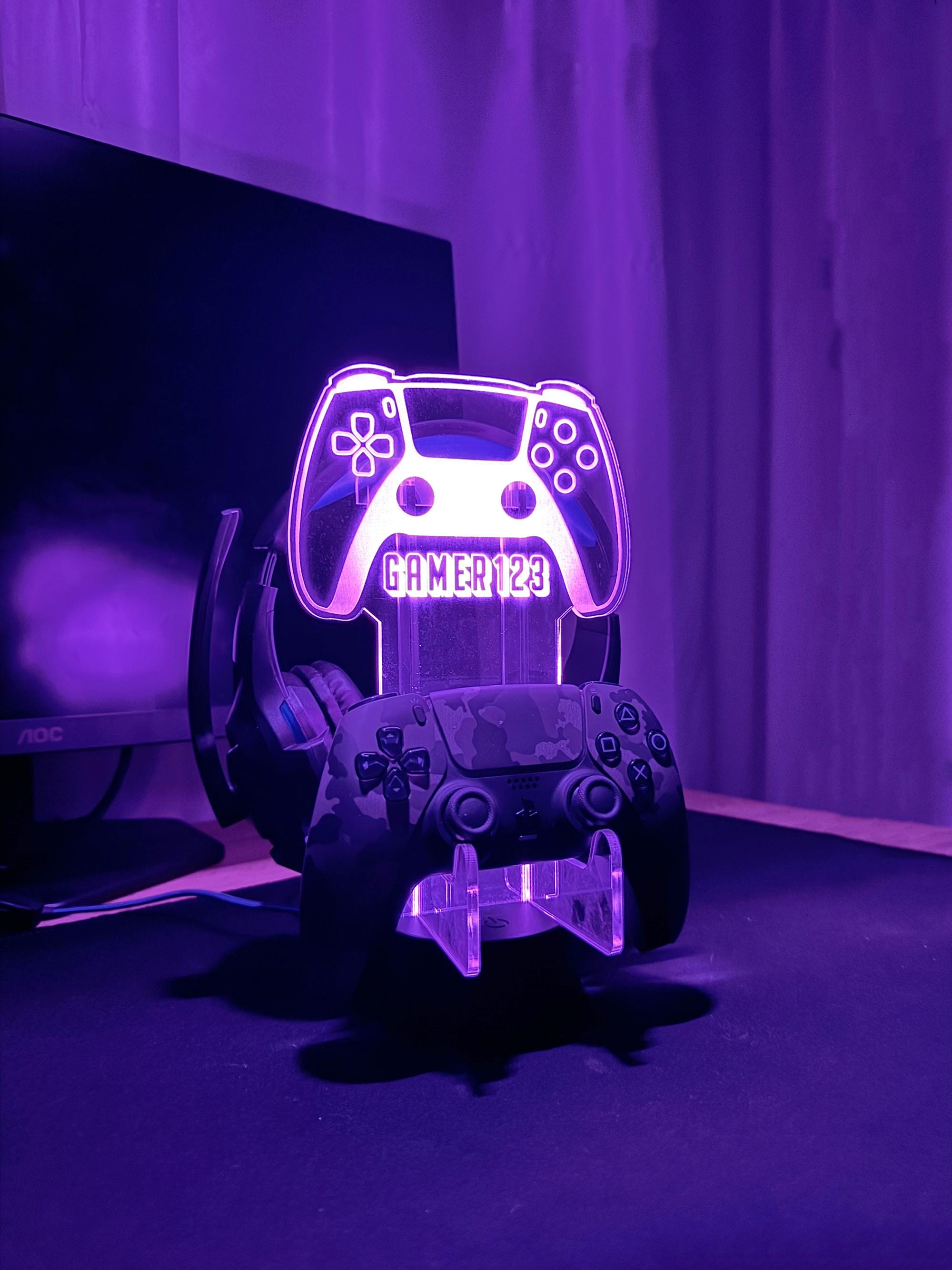 Supporto per controller di gioco e cuffie, supporto per controller LED, postazione di gioco per cuffie, supporto per cuffie RGB, organizer da scrivani