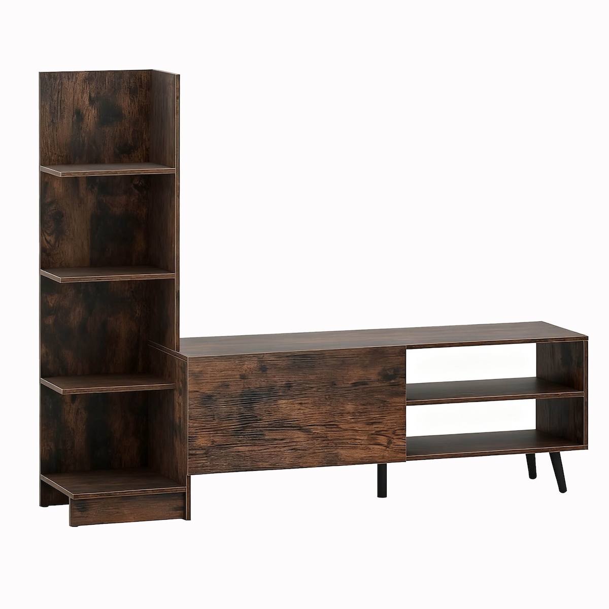 COSTWAY Wand-TV-Möbel für Fernseher bis zu 50 Zoll, TV-Schrank mit Bücherregal und verstellbarem Regal, Medienkonsole