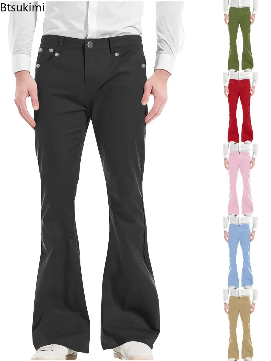 Neue Mode Herren Retro Flare Hosen Solide Slim Fit Mid-Rise Hosen Casual Streetwear Klassische 70er Jahre Bell-Bottom vier Jahreszeiten Tragen Image