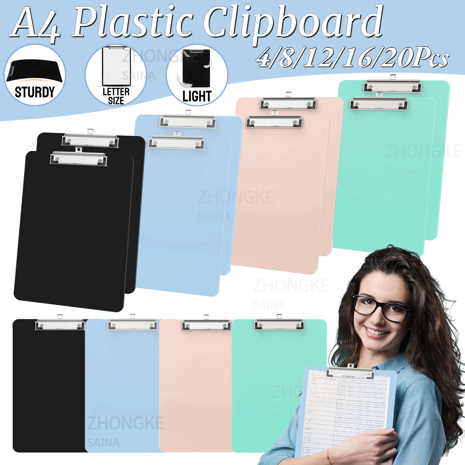 4–20 Stück A4-Kunststoff-Klemmbretter mit niedrigem Profil-Clip für Büro-Aktenordner, Klemmbrett für Schulbedarf, mehrfarbiges Klemmbrett Image