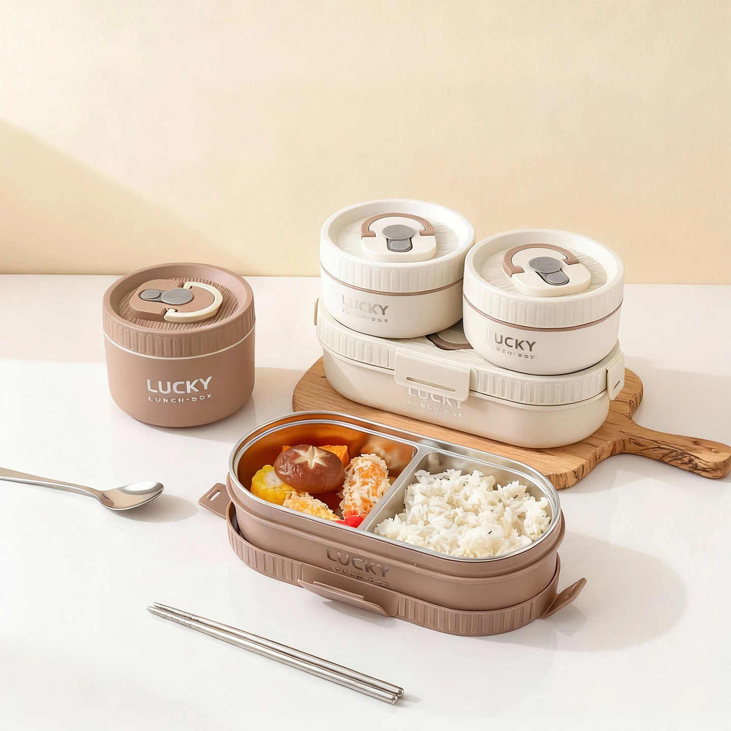 WORTHBUY Ovalisolierte Lunchbox aus Edelstahl 304, für Kinder, Studenten, tragbar, auslaufsicher, geteilter Lebensmittelbehälter, mikrowellengeeignet Image