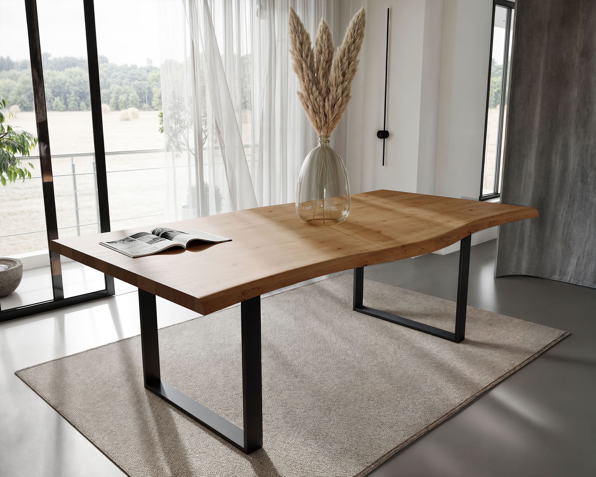 BlackWood »Table4YOU Amarillo« Wildeiche Massivholztisch Baumkante / Wildeiche natur / 4 cm / 180x100 cm Image